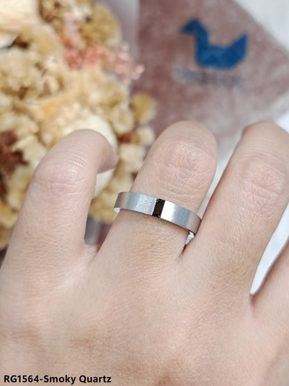 Madduckjewels | Natural Smoky Quartz Ring | Baguette Matte Band | 925 Sterling Silver Rhodium-plated | RG1564wgr-sm