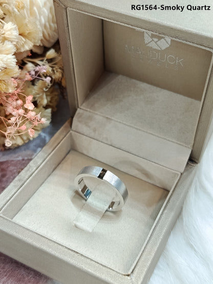 Madduckjewels | Natural Smoky Quartz Ring | Baguette Matte Band | 925 Sterling Silver Rhodium-plated | RG1564wgr-sm