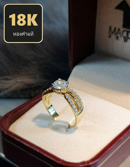 Madduckjewels แหวนทองคำแท้ 18K (ทอง 75%) CZ / โมอิส (Moissanite) / เพชร Lab Grown แหวนแต่งงาน แหวนหมั้น RG1567-Y18