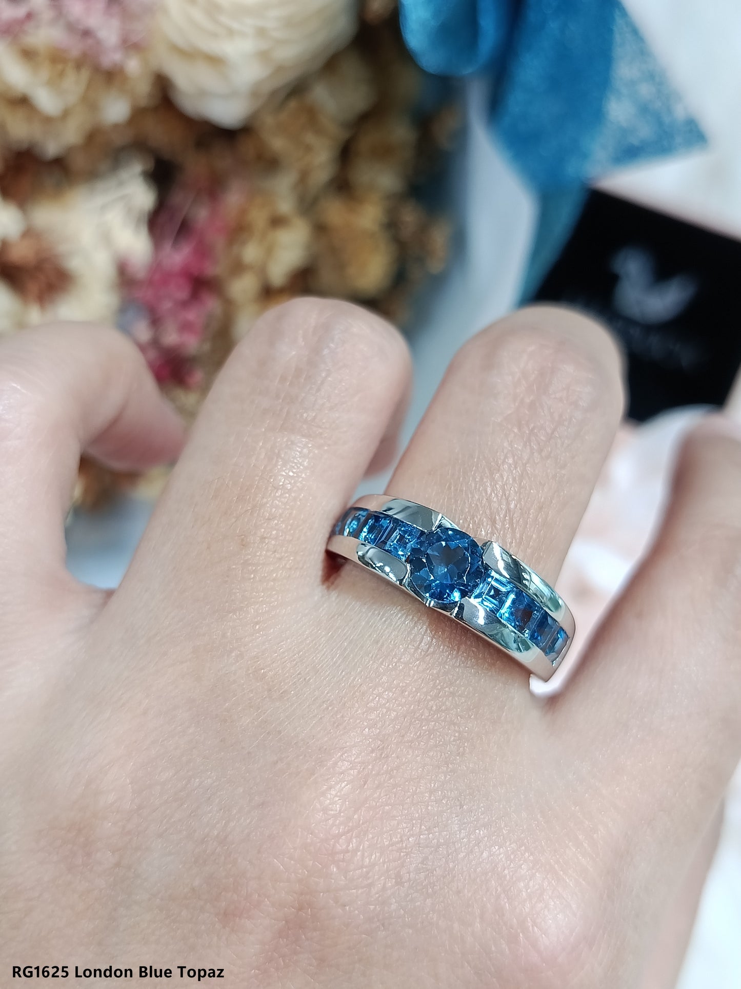 Madduckjewels | Natural London Blue Topaz Ring | Center 6mm + Channel Set | 925 Sterling Silver | RG1625lb