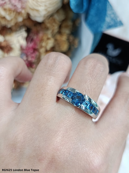 Madduckjewels | Natural London Blue Topaz Ring | Center 6mm + Channel Set | 925 Sterling Silver | RG1625lb