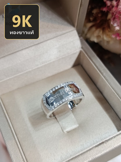 Madduckjewels แหวนทองขาวแท้ 9K (37.5%) CZ / โมอิส (Moissanite) / เพชร Lab Grown ชุบโรเดียม แหวนแต่งงาน แหวนหมั้น RG1632-W09