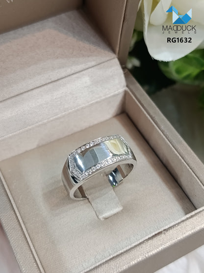 Madduckjewels แหวนทองขาวแท้ 9K (37.5%) CZ / โมอิส (Moissanite) / เพชร Lab Grown ชุบโรเดียม แหวนแต่งงาน แหวนหมั้น RG1632-W09