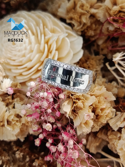 Madduckjewels แหวนทองขาวแท้ 9K (37.5%) CZ / โมอิส (Moissanite) / เพชร Lab Grown ชุบโรเดียม แหวนแต่งงาน แหวนหมั้น RG1632-W09