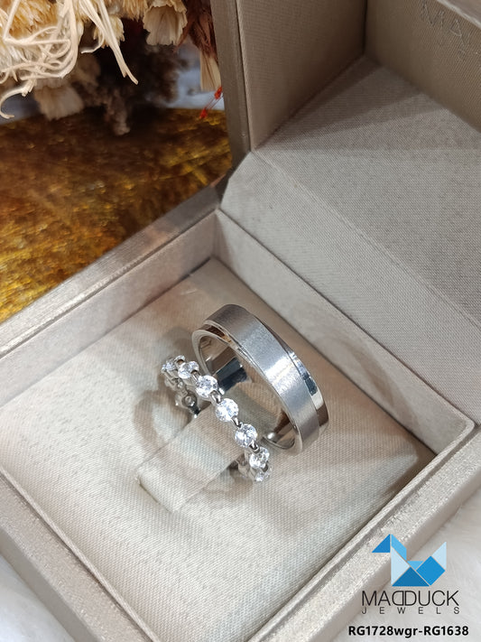 Madduckjewels แหวนเงินแท้ เพชร CZ ชุบโรเดียม RG1728WGR-RG1638