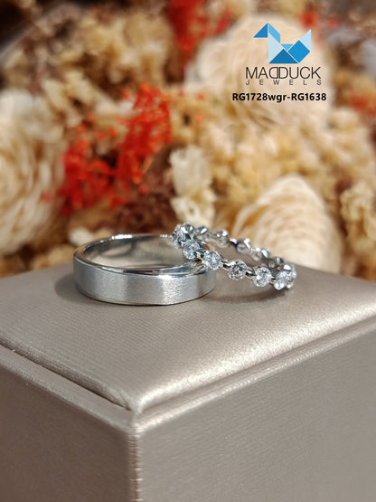 MadDuckJewels Sterling Silver 925 Couple Ring Set – His & Hers Engagement & Wedding Rings – CZ, Rhodium Plated, Nickel-Free – RG1728WGR-RG1638
