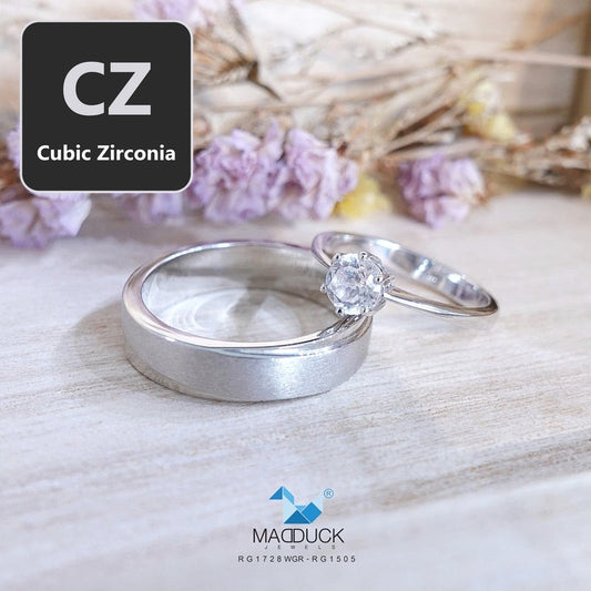 CZ Cubic Zirconia RG1728WGR-RG1505 แหวนคู่เงินแท้ 925 ชุบโรเดียม Madduckjewels แหวนแต่งงาน แหวนคู่รัก