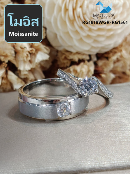 Moissanite Couple Ring Set – MadDuckJewels Sterling Silver 925 – His & Hers Engagement & Wedding Rings – Rhodium Plated, Nickel-Free – RG1818WGR-RG1561