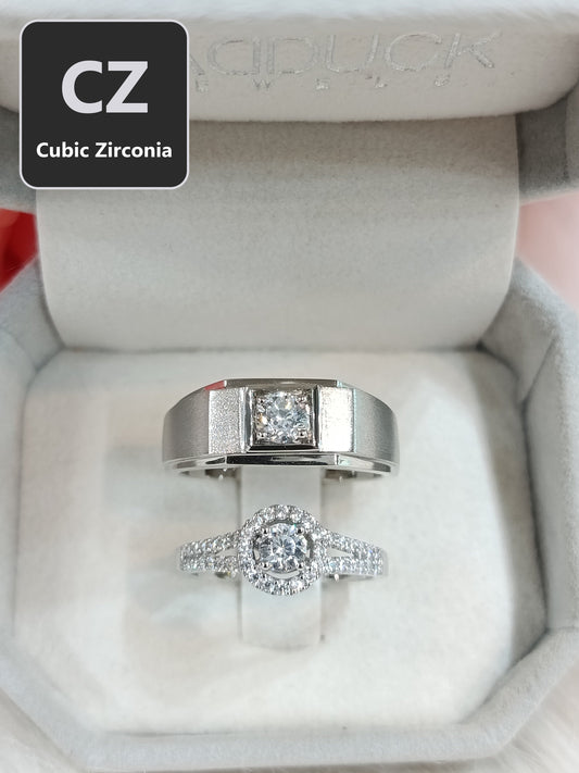 CZ Cubic Zirconia RG1826WGR-RG1531 แหวนคู่เงินแท้ 925 ชุบโรเดียม Madduckjewels แหวนแต่งงาน แหวนคู่รัก