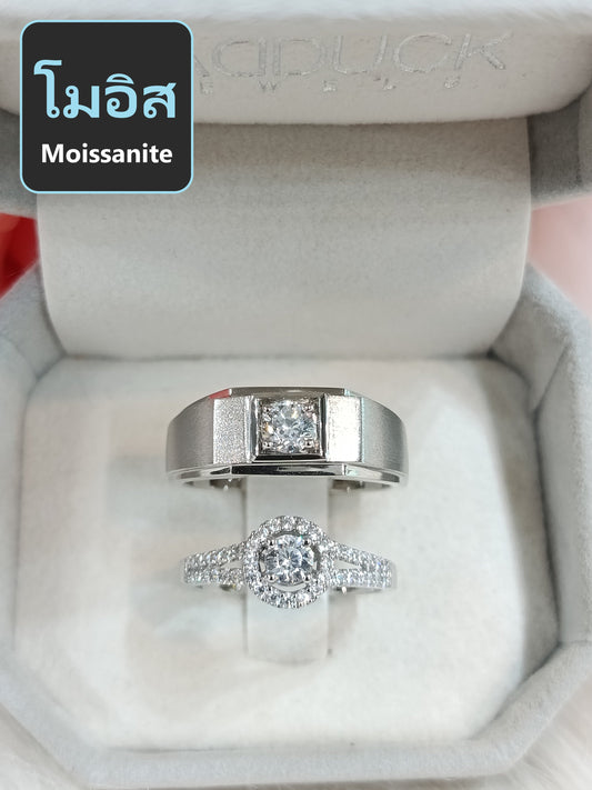 โมอิส Moissanite RG1826WGR-RG1531 แหวนคู่เงินแท้ 925 ชุบโรเดียม Madduckjewels แหวนแต่งงาน แหวนคู่รัก