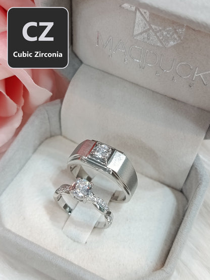 CZ Cubic Zirconia RG1826WGR-RG1606 แหวนคู่เงินแท้ 925 ชุบโรเดียม Madduckjewels แหวนแต่งงาน แหวนคู่รัก