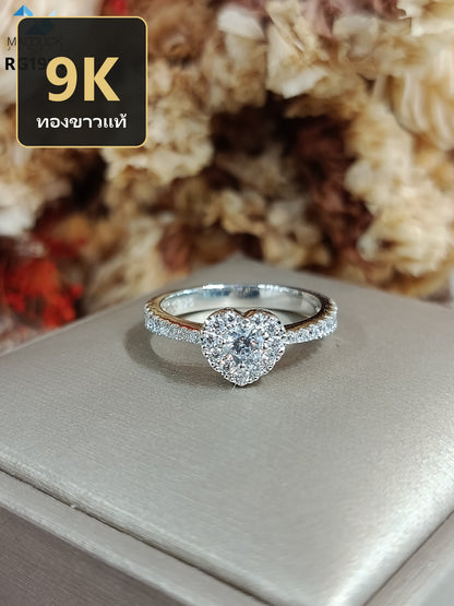 Madduckjewels แหวนทองขาวแท้ 9K (37.5%) CZ / โมอิส (Moissanite) / เพชร Lab Grown ชุบโรเดียม แหวนแต่งงาน แหวนหมั้น RG1914-W09