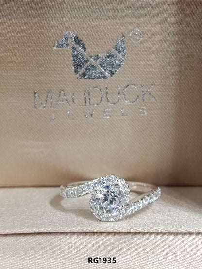 Madduckjewels | CZ Halo Bypass Engagement Ring | 925 Sterling Silver Rhodium-plated | RG1935