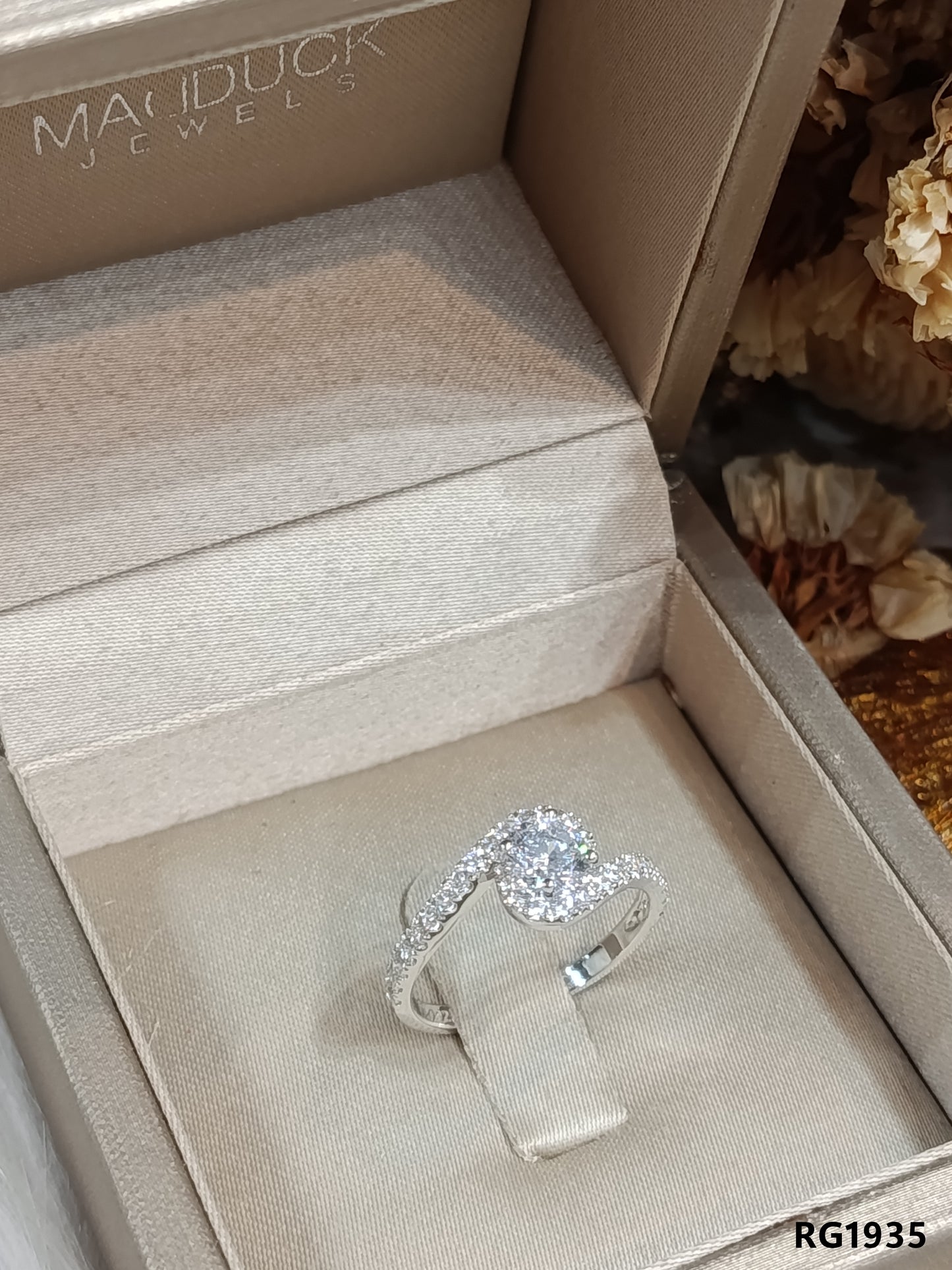 Madduckjewels | CZ Halo Bypass Engagement Ring | 925 Sterling Silver Rhodium-plated | RG1935