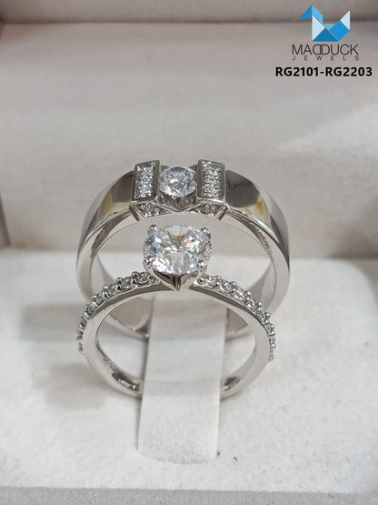 MadDuckJewels Sterling Silver 925 Couple Ring Set – His & Hers Engagement & Wedding Rings – CZ, Rhodium Plated, Nickel-Free – RG2101-RG2203