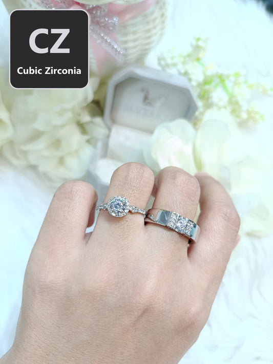 CZ Cubic Zirconia RG2101-RG1735 แหวนคู่เงินแท้ 925 ชุบโรเดียม Madduckjewels แหวนแต่งงาน แหวนคู่รัก