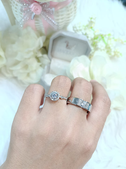 Cubiz Zirconia Sterling Silver 925 couple Rings with Rhodium plated / RG2101-RG1735