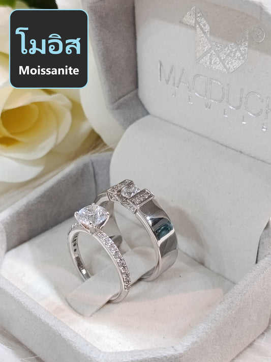 โมอิส Moissanite RG2101-RG2203 แหวนคู่เงินแท้ 925 ชุบโรเดียม Madduckjewels แหวนแต่งงาน แหวนคู่รัก