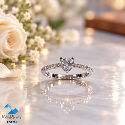 Madduckjewels RG2201 แหวนเงินแท้ 925 CZ / โมอิส (Moissanite) / เพชรแลป Lab Grown ชุบโรเดียม แหวนแต่งงาน แหวนหมั้น