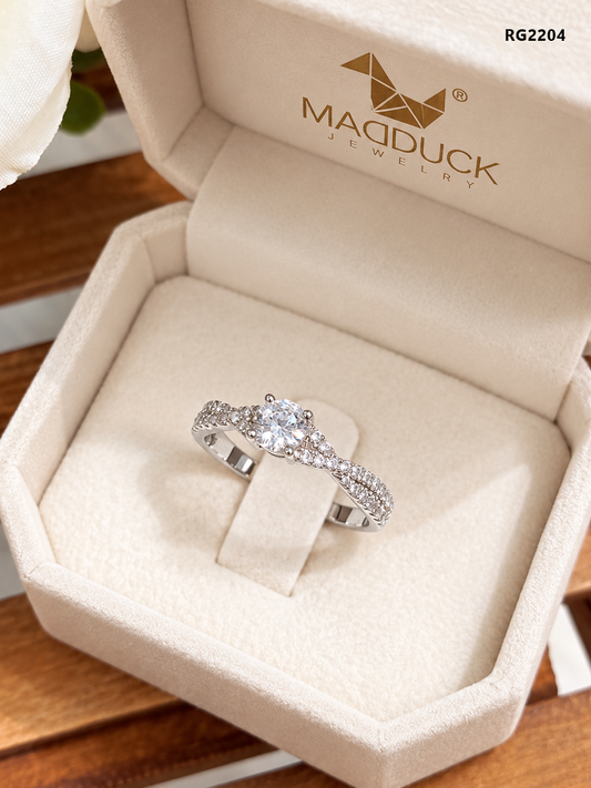 MadDuckJewels Sterling Silver 925 Engagement & Wedding Ring – CZ / Moissanite / Lab-Grown Diamond – Rhodium Plated, Nickel-Free – RG2204