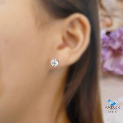Minimalist CZ Stud Earrings in 925 Silver – Round Solitaire Design