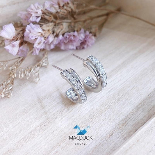 Luxury 925 Silver Drop Earrings with CZ – line-curve-Shaped Design