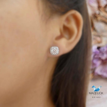 Elegant CZ Circle Stud Earrings in 925 Silver – Halo Style