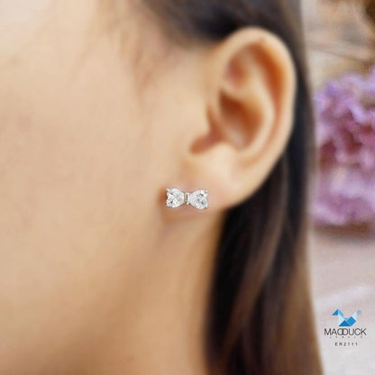 925 Silver  Earrings with CZ – Bow Shaped Halo Design