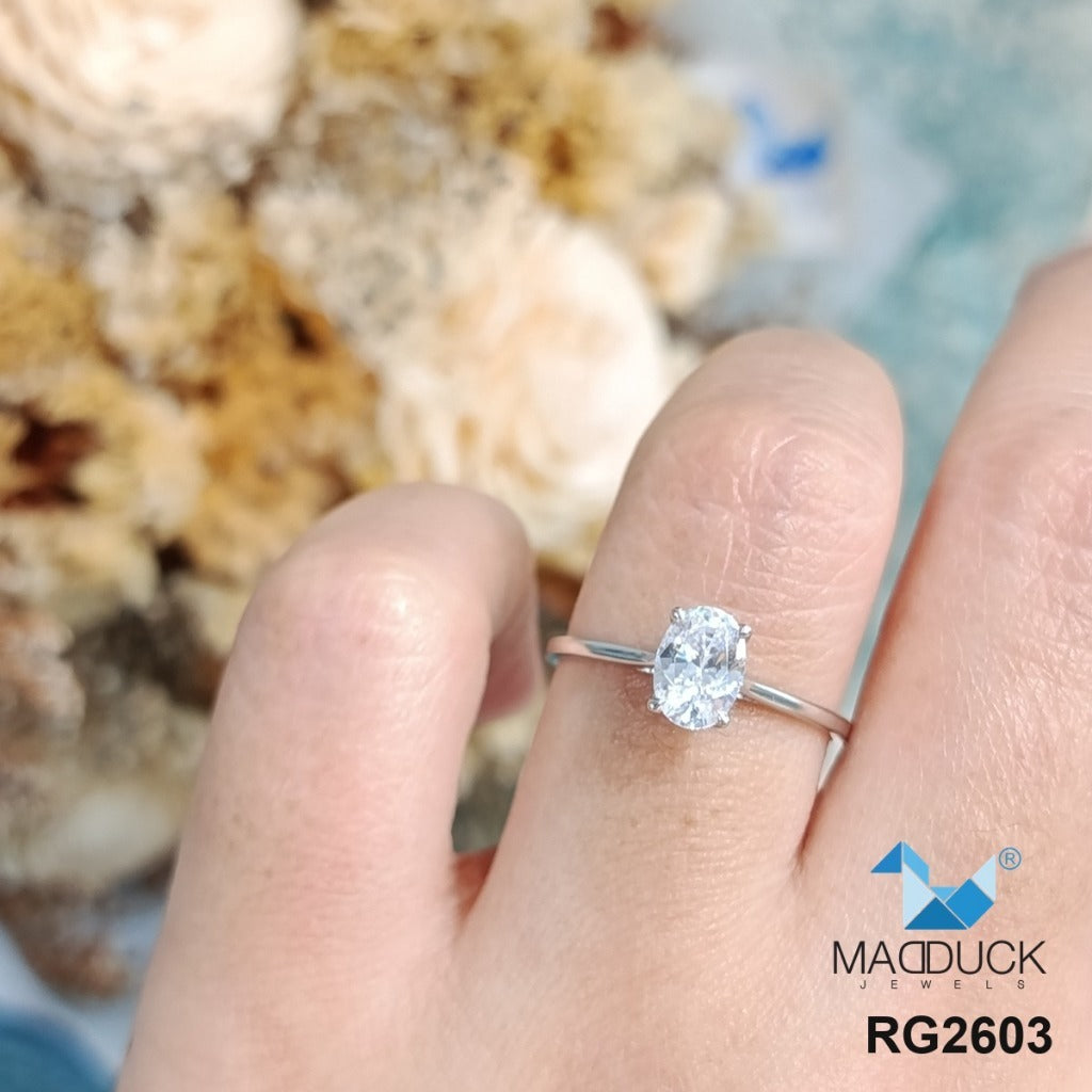 Madduckjewels RG2603 แหวนเงินแท้ 925 CZ / โมอิส (Moissanite) / เพชรแลป (Lab Grown) ชุบโรเดียม แหวนแต่งงาน แหวนหมั้น