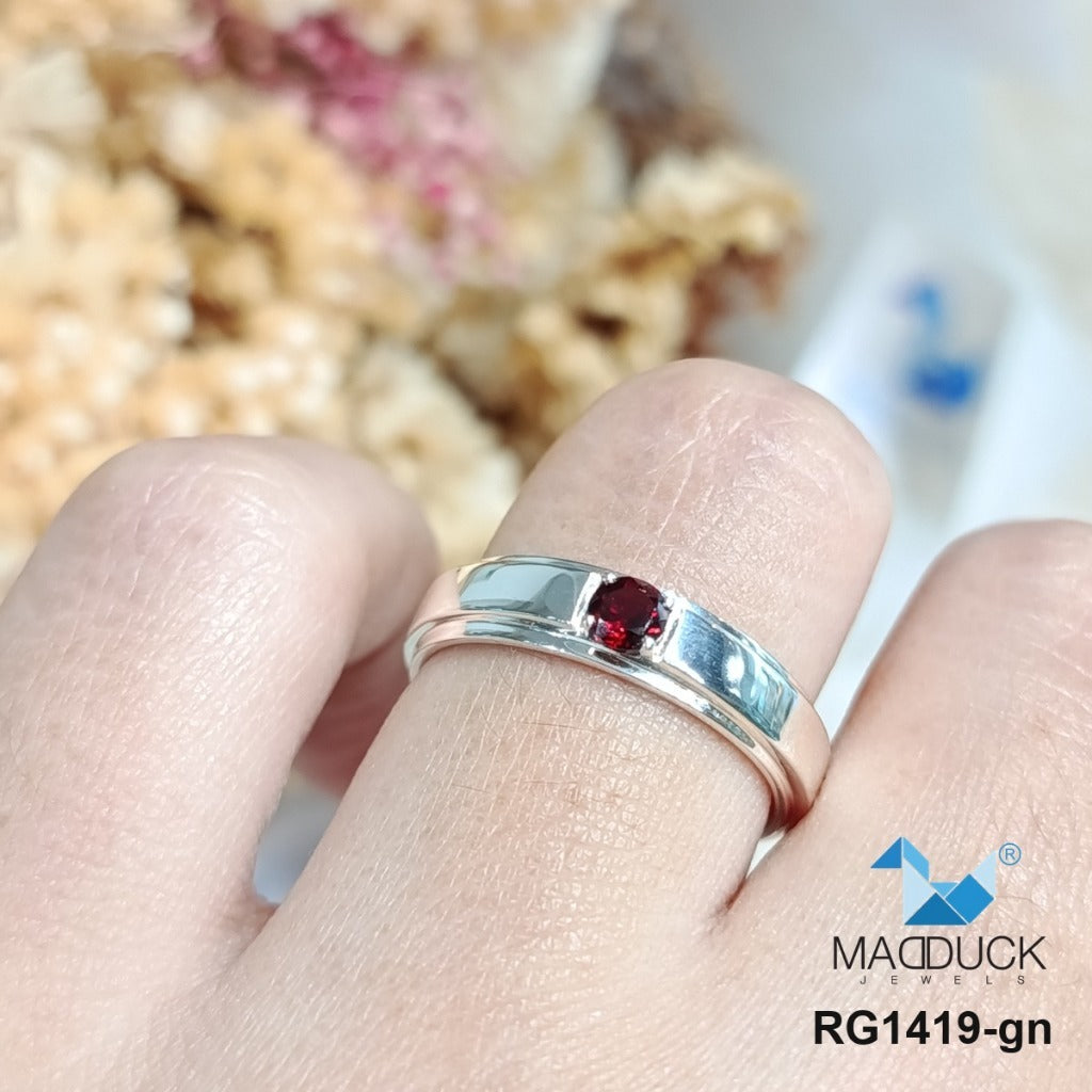 Madduckjewels | Natural Garnet Ring | Double Track Band | 925 Sterling Silver Rhodium-plated | RG1419-gn