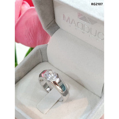Madduckjewels RG2107 แหวนเงินแท้ 925 CZ / โมอิส (Moissanite) / เพชรแลป (Lab Grown) ชุบโรเดียม แหวนแต่งงาน แหวนหมั้น