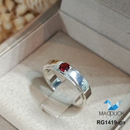 Madduckjewels | Natural Garnet Ring | Double Track Band | 925 Sterling Silver Rhodium-plated | RG1419-gn