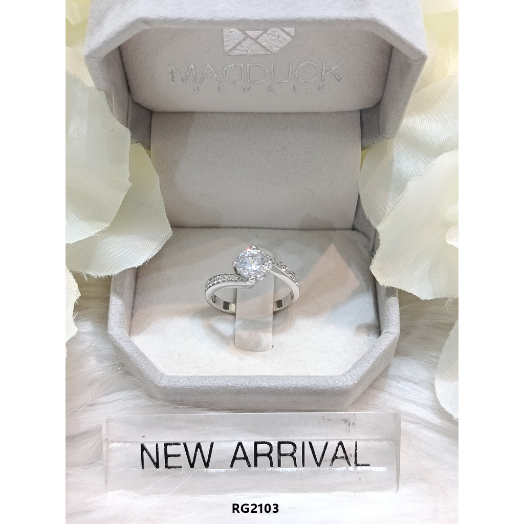 Madduckjewels RG2013 แหวนเงินแท้ 925 CZ / โมอิส (Moissanite) / เพชรแลป (Lab Grown) ชุบโรเดียม แหวนแต่งงาน แหวนหมั้น