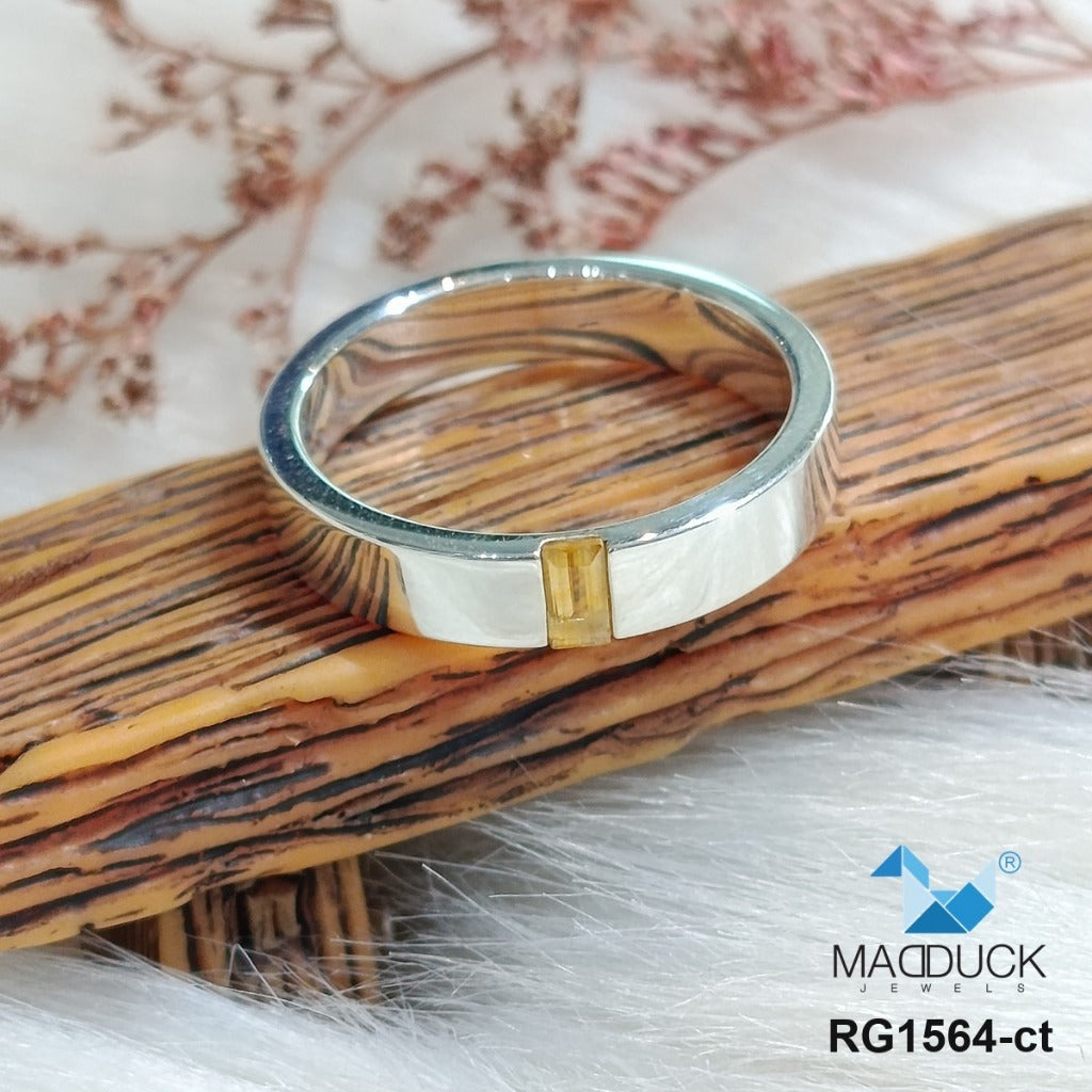 Madduckjewels | Natural Citrine Ring | Polished Band | 925 Sterling Silver Rhodium-plated | RG1564-ct
