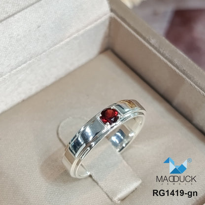 Madduckjewels | Natural Garnet Ring | Double Track Band | 925 Sterling Silver Rhodium-plated | RG1419-gn