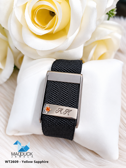 WHOOP Band Charm WT2609 | Natural Yellow Sapphire, Bang Kacha, Chanthaburi | 925 Sterling Silver, Rhodium Plated | Personalised Engraving